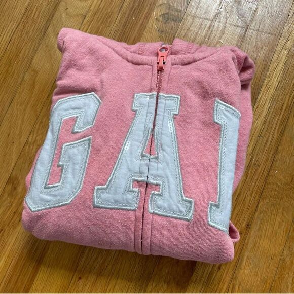 4/$25 Gap Logo Zip Up Hoodie Sweatshirt Girls Size Medium 8 Coral Pink - Picture 14 of 14